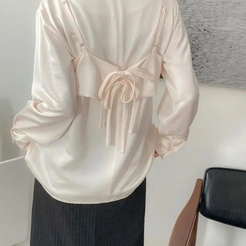 [BUNJANG] Satin Bustier Set High Neck Blouse / 뷔스티에 세트 하이넥 블라우스 / 새틴 샤틴 공단 고급 고퀄리티 레이어드