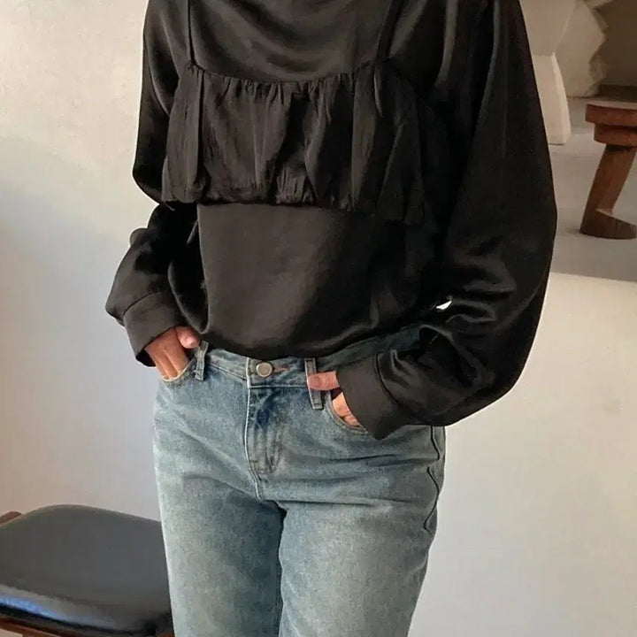 [BUNJANG] Satin Bustier Set High Neck Blouse / 뷔스티에 세트 하이넥 블라우스 / 새틴 샤틴 공단 고급 고퀄리티 레이어드