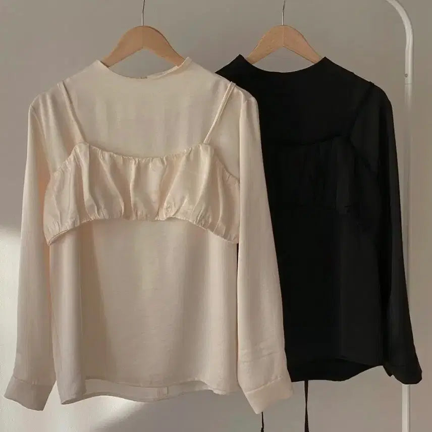 [BUNJANG] Satin Bustier Set High Neck Blouse / 뷔스티에 세트 하이넥 블라우스 / 새틴 샤틴 공단 고급 고퀄리티 레이어드