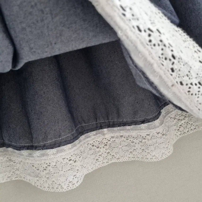 [BUNJANG] Denim Long Skirt with Lace Detail / 데님 롱 스커트 레이스 밴딩 치마