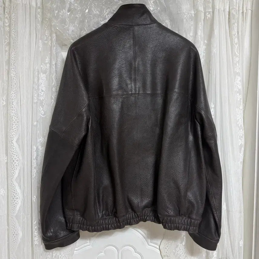 [BUNJANG] L High Neck Leather Blouson Brown Jacket / [L] 유스 하이넥 레더 블루종 브라운