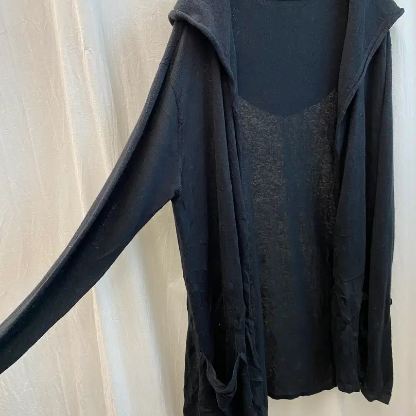 [BUNJANG] Black Linen Blend Open Cardigan / 블랙 린넨면혼방 오픈가디건(F)