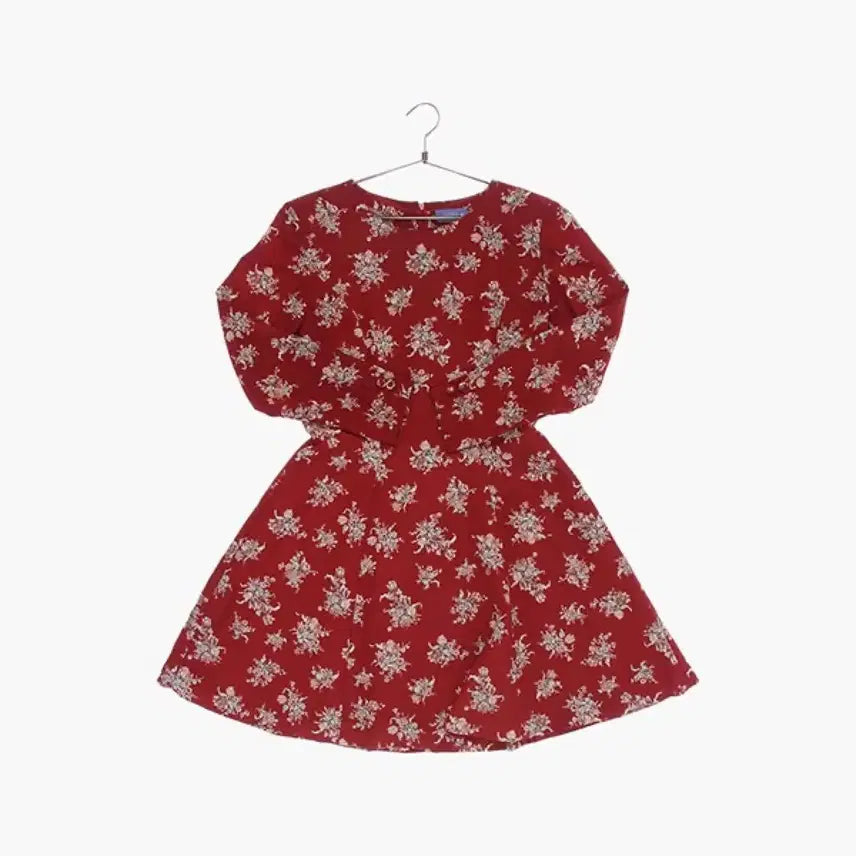 [BUNJANG] Floral Long Dress - Red / 플라워 롱 원피스 레드
