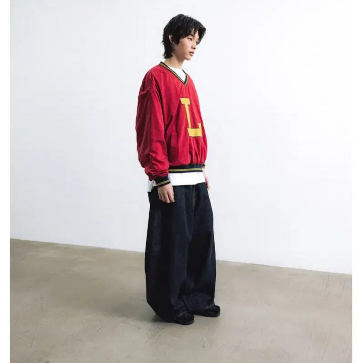 [BUNJANG] Angle Run Lettermen Nylon Pullover Sweatshirt Red / 앵글런 Lettermen 나일론 풀오버 맨투맨 레드