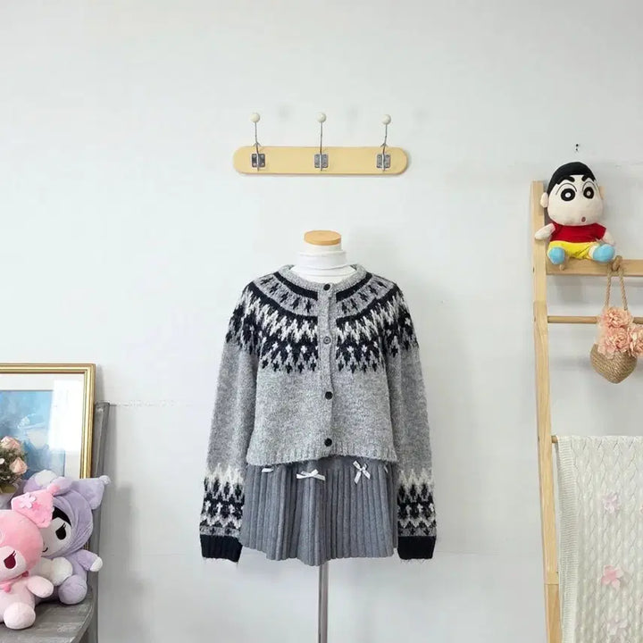 [BUNJANG] Vintage Gray Pattern Knit Cardigan / 빈티지 만원샵 그레이 패턴 니트 가디건