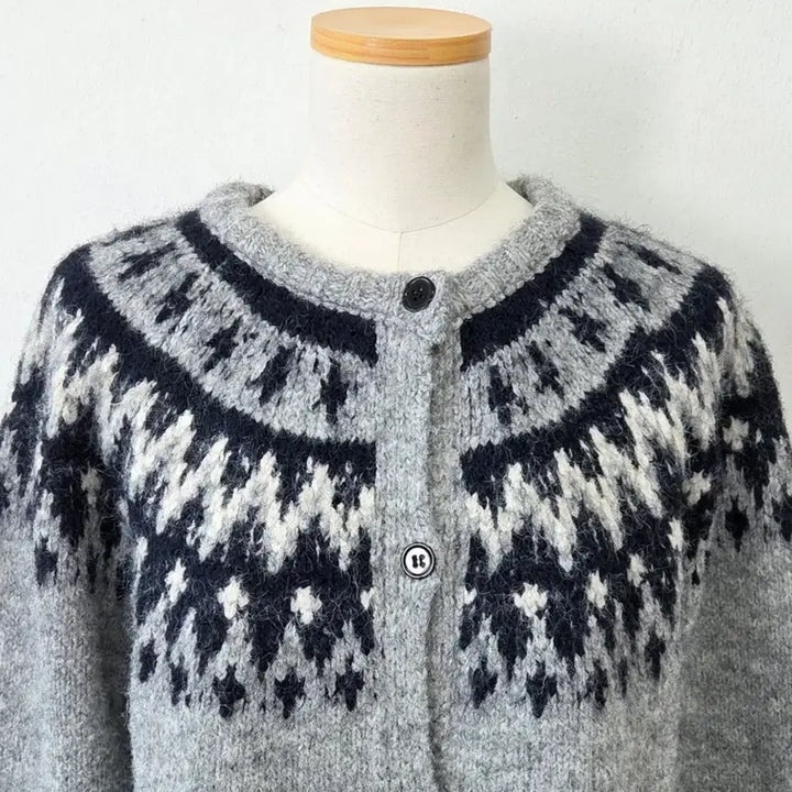 [BUNJANG] Vintage Gray Pattern Knit Cardigan / 빈티지 만원샵 그레이 패턴 니트 가디건