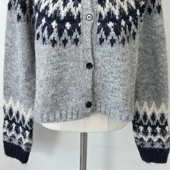 [BUNJANG] Vintage Gray Pattern Knit Cardigan / 빈티지 만원샵 그레이 패턴 니트 가디건