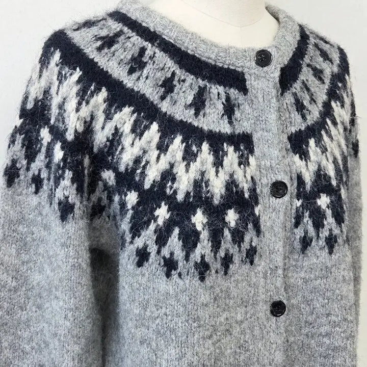 [BUNJANG] Vintage Gray Pattern Knit Cardigan / 빈티지 만원샵 그레이 패턴 니트 가디건