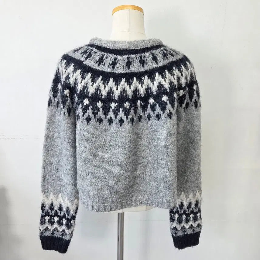 [BUNJANG] Vintage Gray Pattern Knit Cardigan / 빈티지 만원샵 그레이 패턴 니트 가디건