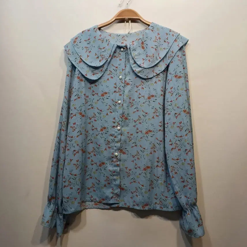 [BUNJANG] Floral Pattern Frill Collar Blouse (90) / 플라워 패턴 프릴 칼라 블라우스90사이즈봄가을  62224
