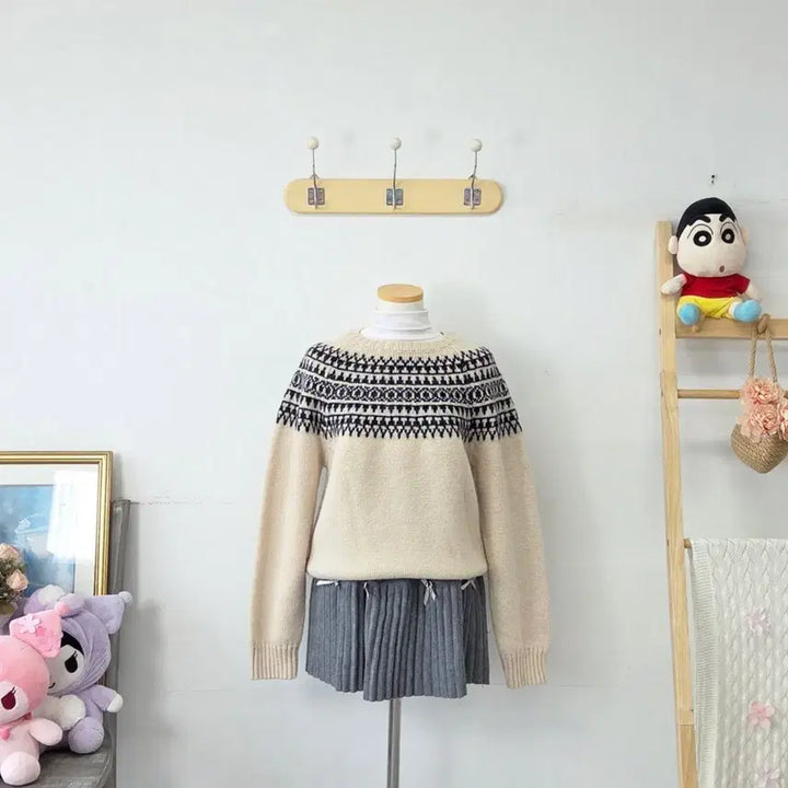 [BUNJANG] SPUSH Ivory Pattern Knit Sweater / 빈티지 만원샵 SPUSH 아이보리 패턴 니트
