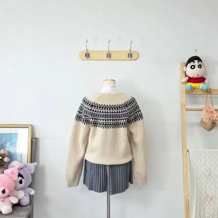 [BUNJANG] SPUSH Ivory Pattern Knit Sweater / 빈티지 만원샵 SPUSH 아이보리 패턴 니트