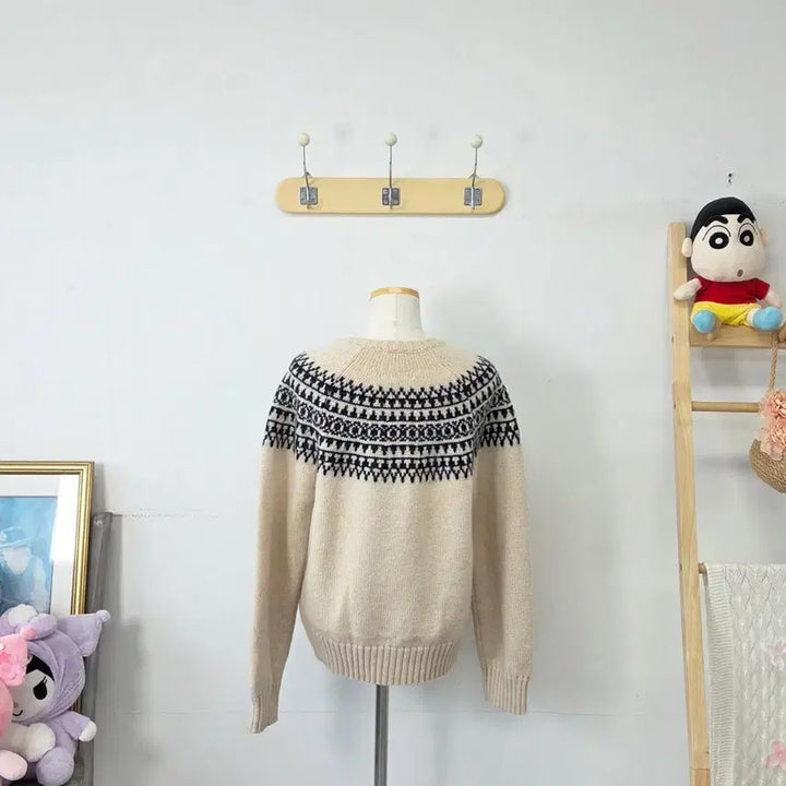 [BUNJANG] SPUSH Ivory Pattern Knit Sweater / 빈티지 만원샵 SPUSH 아이보리 패턴 니트