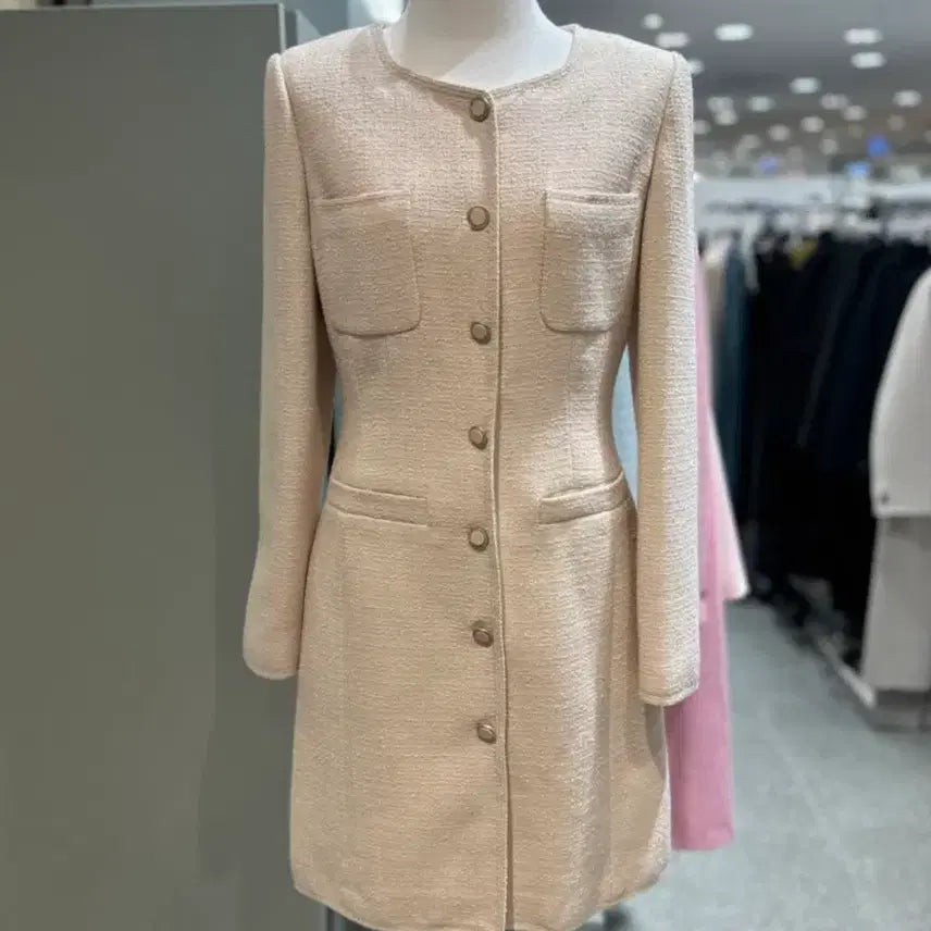 [BUNJANG] List Light Beige Tweed Midi Dress / 새상품) 리스트 원피스 (라이트베이지)