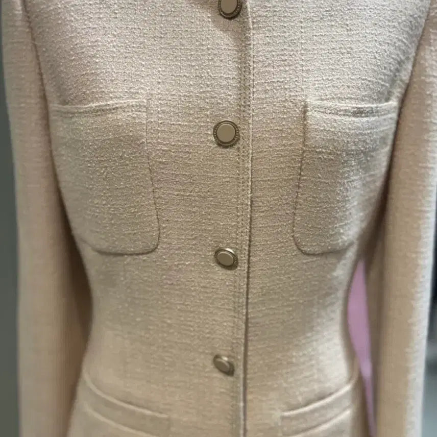 [BUNJANG] List Light Beige Tweed Midi Dress / 새상품) 리스트 원피스 (라이트베이지)