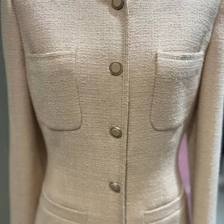 [BUNJANG] List Light Beige Tweed Midi Dress / 새상품) 리스트 원피스 (라이트베이지)