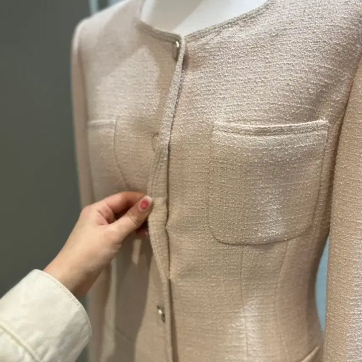 [BUNJANG] List Light Beige Tweed Midi Dress / 새상품) 리스트 원피스 (라이트베이지)