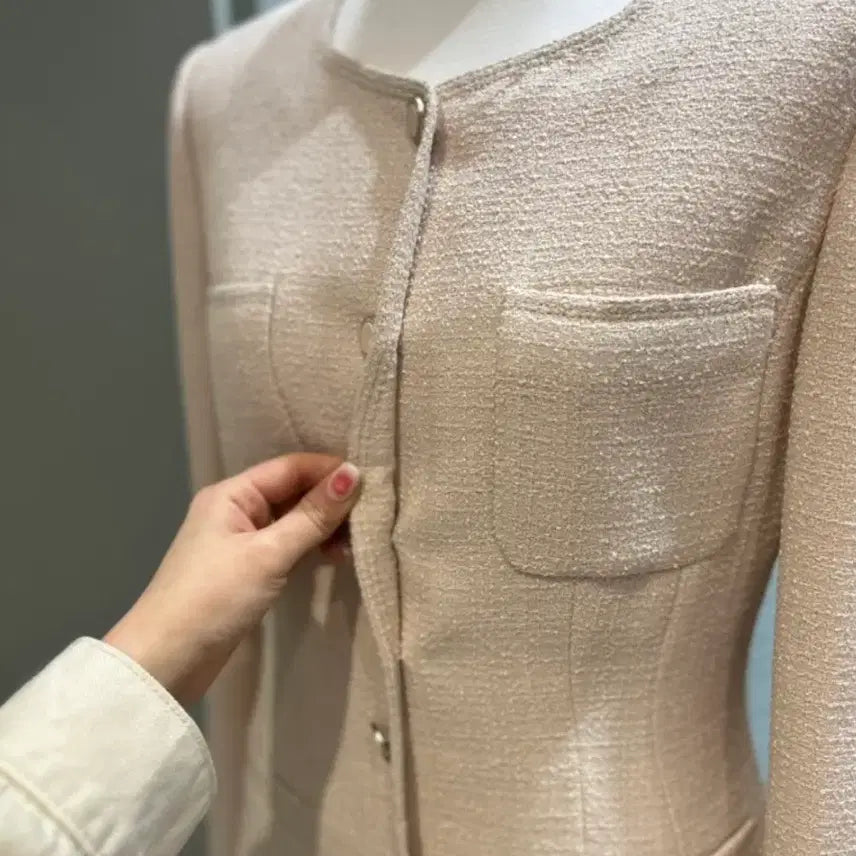 [BUNJANG] List Light Beige Tweed Midi Dress / 새상품) 리스트 원피스 (라이트베이지)