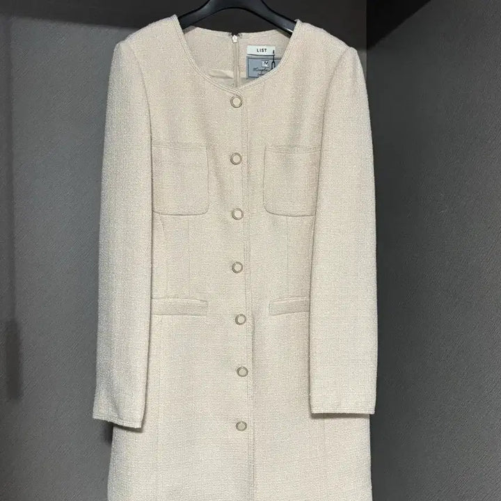 [BUNJANG] List Light Beige Tweed Midi Dress / 새상품) 리스트 원피스 (라이트베이지)