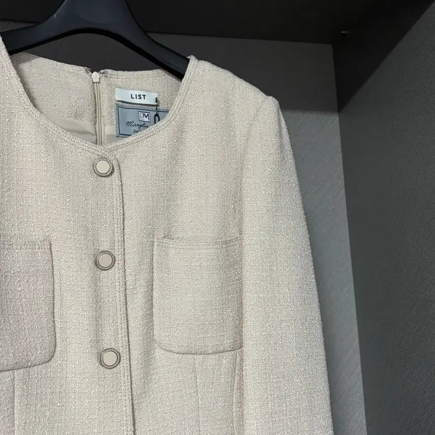 [BUNJANG] List Light Beige Tweed Midi Dress / 새상품) 리스트 원피스 (라이트베이지)