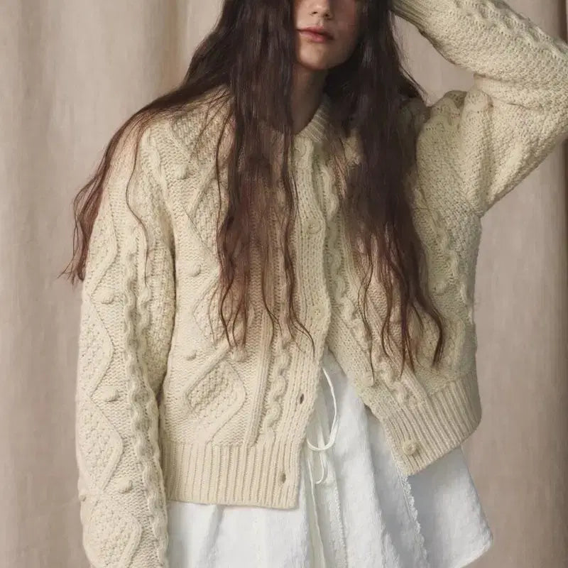[BUNJANG] oursaalty Vintage Cable Knit Cream Cardigan / 아우어솔티 oursaalty 빈티지 케이블 크림 가디건 니트 F