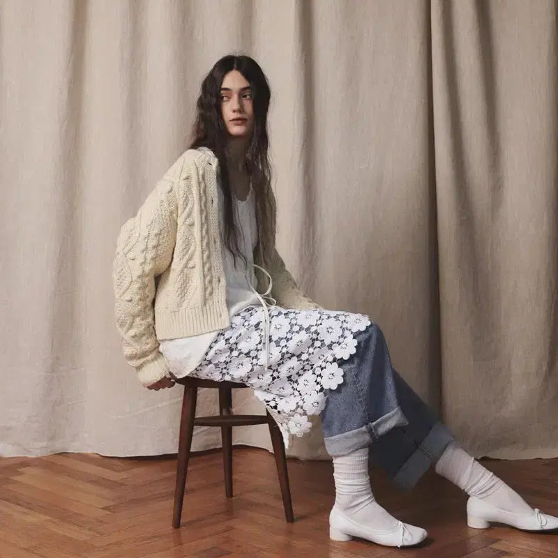 [BUNJANG] oursaalty Vintage Cable Knit Cream Cardigan / 아우어솔티 oursaalty 빈티지 케이블 크림 가디건 니트 F