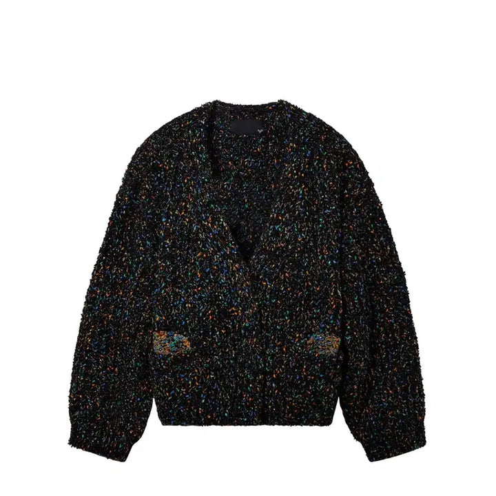 [BUNJANG] Number Project N 213 Chunky Knit Cardigan / 넘버 프로젝트 N 213- 멀티 컬러 청키니트 가디건 (블랙 +멀티컬러)