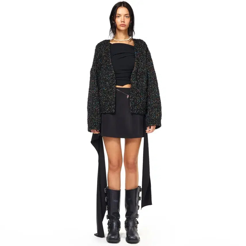 [BUNJANG] Number Project N 213 Chunky Knit Cardigan / 넘버 프로젝트 N 213- 멀티 컬러 청키니트 가디건 (블랙 +멀티컬러)