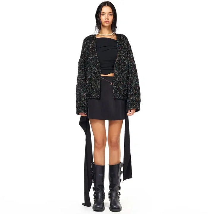 [BUNJANG] Number Project N 213 Chunky Knit Cardigan / 넘버 프로젝트 N 213- 멀티 컬러 청키니트 가디건 (블랙 +멀티컬러)