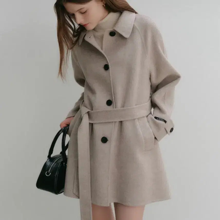 [BUNJANG] Lookast "Lieun" Wool Handmade Half Coat - Beige / 룩캐스트 리앤 울 핸드메이드 하프 코트 베이지