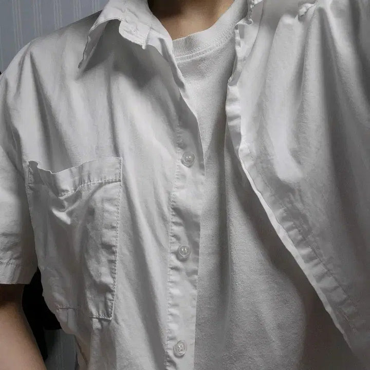 [BUNJANG] Another White Crop Short-Sleeve Shirt / 여성 반팔 크롭 와이셔츠