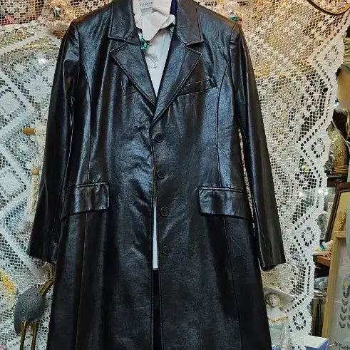 [BUNJANG] Black Leather Long Coat / 고급양가죽블랙 레더 롱 코트