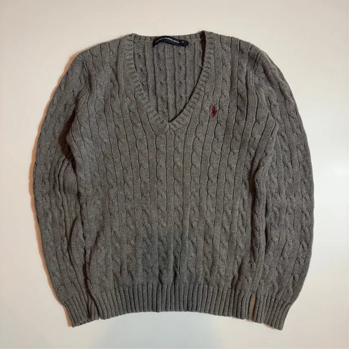 [BUNJANG] Polo Ralph Lauren Cable Gray V-Neck Knit / 폴로랄프로렌 케이블 그레이 브이넥 니트