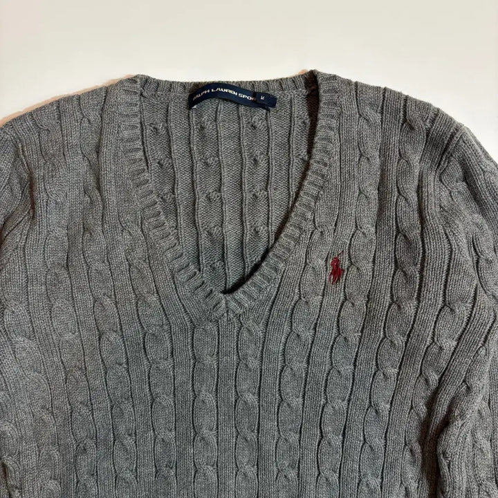 [BUNJANG] Polo Ralph Lauren Cable Gray V-Neck Knit / 폴로랄프로렌 케이블 그레이 브이넥 니트