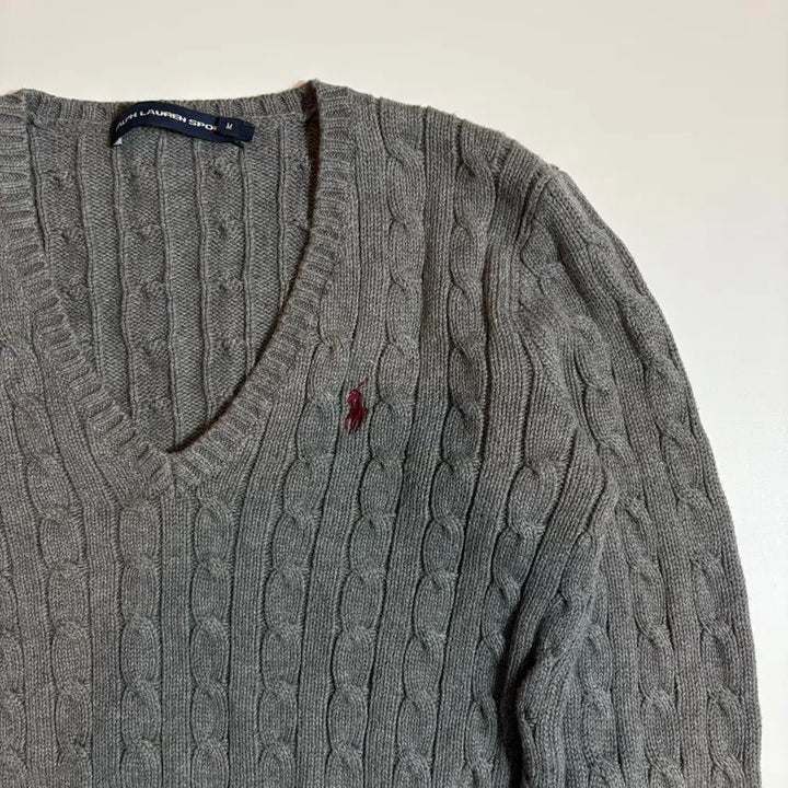 [BUNJANG] Polo Ralph Lauren Cable Gray V-Neck Knit / 폴로랄프로렌 케이블 그레이 브이넥 니트