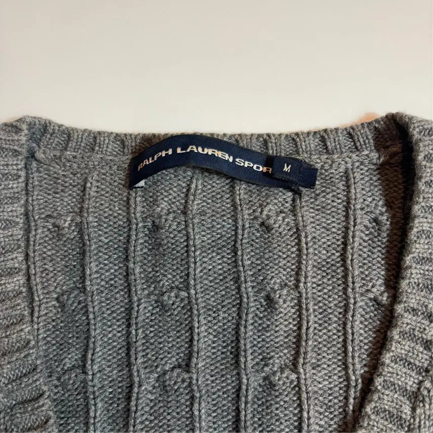 [BUNJANG] Polo Ralph Lauren Cable Gray V-Neck Knit / 폴로랄프로렌 케이블 그레이 브이넥 니트
