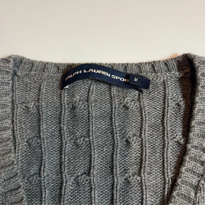 [BUNJANG] Polo Ralph Lauren Cable Gray V-Neck Knit / 폴로랄프로렌 케이블 그레이 브이넥 니트