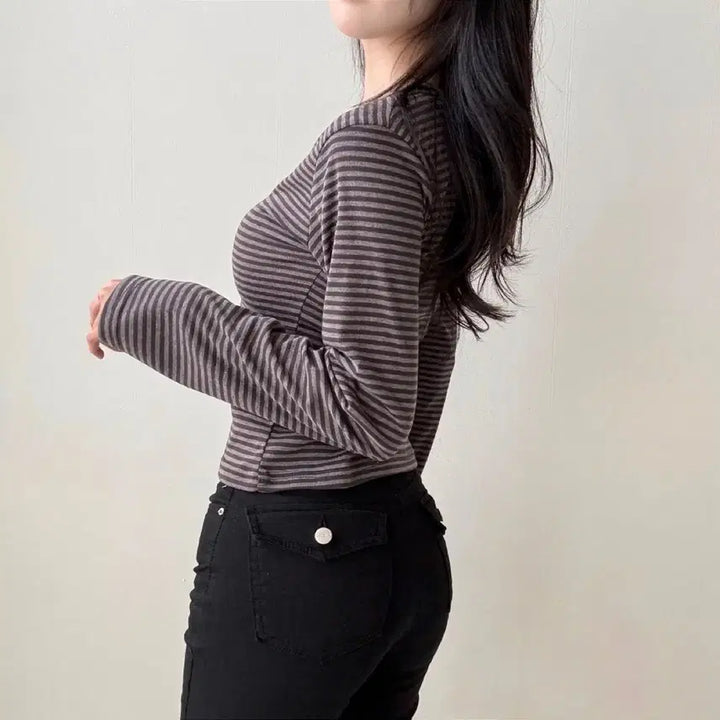 [SOLD OUT] 새상품)브이넥 단가라 긴팔 티셔츠