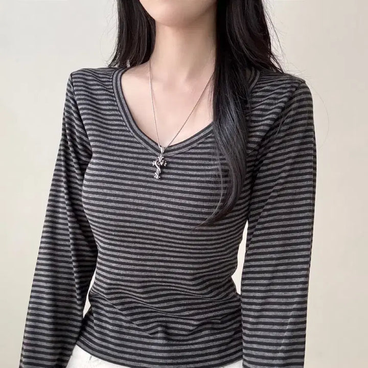 [SOLD OUT] 새상품)브이넥 단가라 긴팔 티셔츠