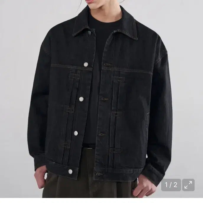 [BUNJANG] Ourdays Pleated Raw Denim Trucker Jacket [Black] / (새상품)(L) 아워데이즈 플리츠 생지 데님 트러커 자켓 [BLACK]