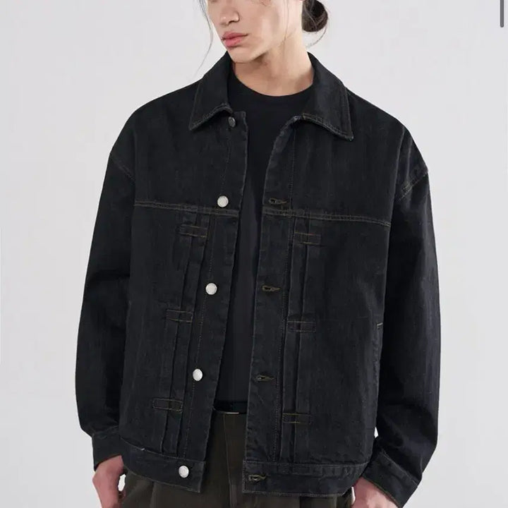 [BUNJANG] Ourdays Pleated Raw Denim Trucker Jacket [Black] / (새상품)(L) 아워데이즈 플리츠 생지 데님 트러커 자켓 [BLACK]