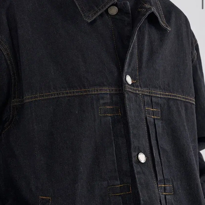 [BUNJANG] Ourdays Pleated Raw Denim Trucker Jacket [Black] / (새상품)(L) 아워데이즈 플리츠 생지 데님 트러커 자켓 [BLACK]