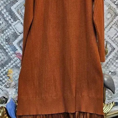 [BUNJANG] Knit Pleated Layered Long Dress / 니트 플리츠 레이어드 롱 원피스