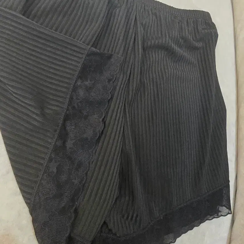 [BUNJANG] Black Ribbed Lace Trim Pajama Shorts / 팬티3.검정색 골지 레이스 팬티반바지44.55