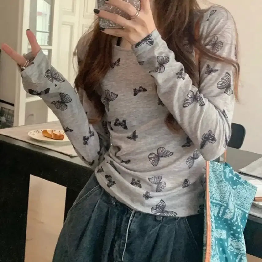 [BUNJANG] Ably Butterfly Long Sleeve T-shirt / 237. 에이블리 나비 플라이 긴팔티셔츠