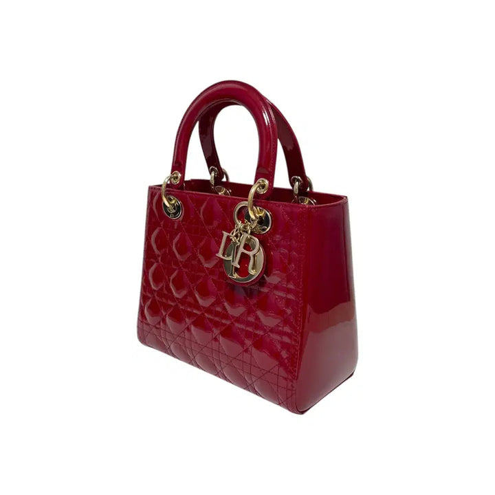 [BUNJANG] Dior Lady Dior Medium Tote Bag Cherry Red Patent Leather / 디올 체리레드 페이던트 레이디디올 미디엄 토트백 겸 숄더백H00251