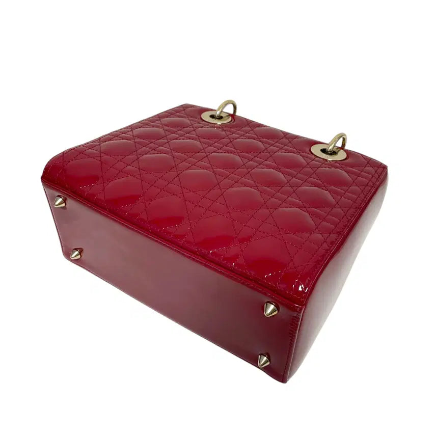 [BUNJANG] Dior Lady Dior Medium Tote Bag Cherry Red Patent Leather / 디올 체리레드 페이던트 레이디디올 미디엄 토트백 겸 숄더백H00251