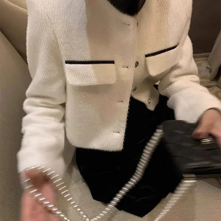 [BUNJANG] Tweed Leather Jacket / 트위드 레더자켓