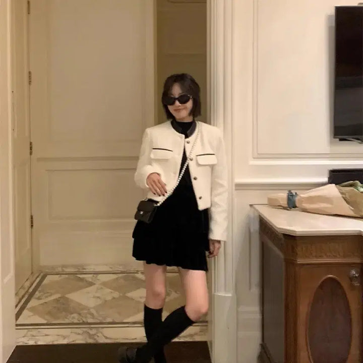 [BUNJANG] Tweed Leather Jacket / 트위드 레더자켓