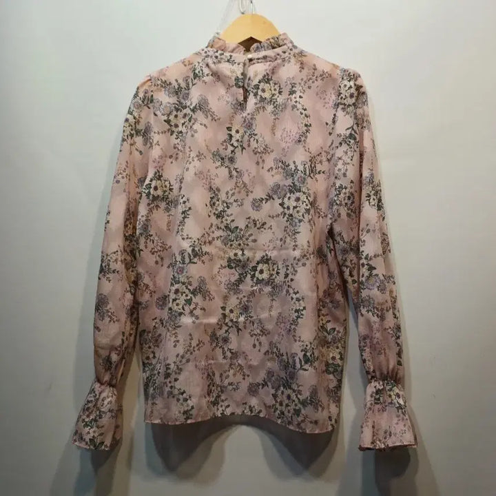 [SOLD OUT] 플라워 패턴 핑크 블라우스 프릴넥 리본 90사이즈 봄가을  62225